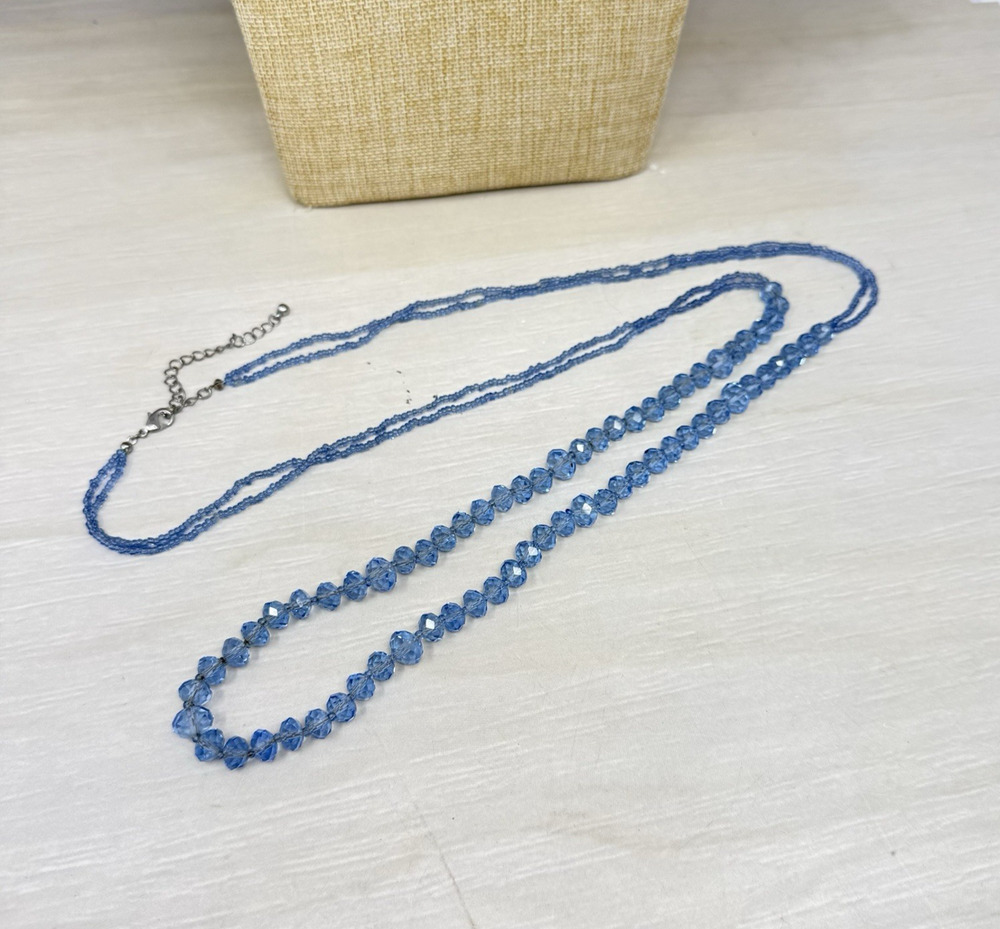 Light Blue Faceted Glass Bead and Seed Bead Necklace